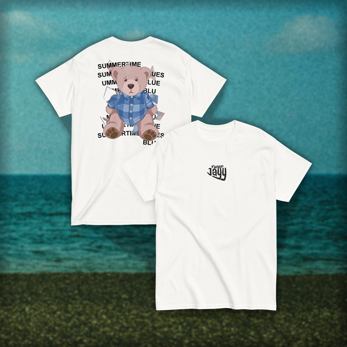"Summertime Blues" White Tee - Tyler Jayy